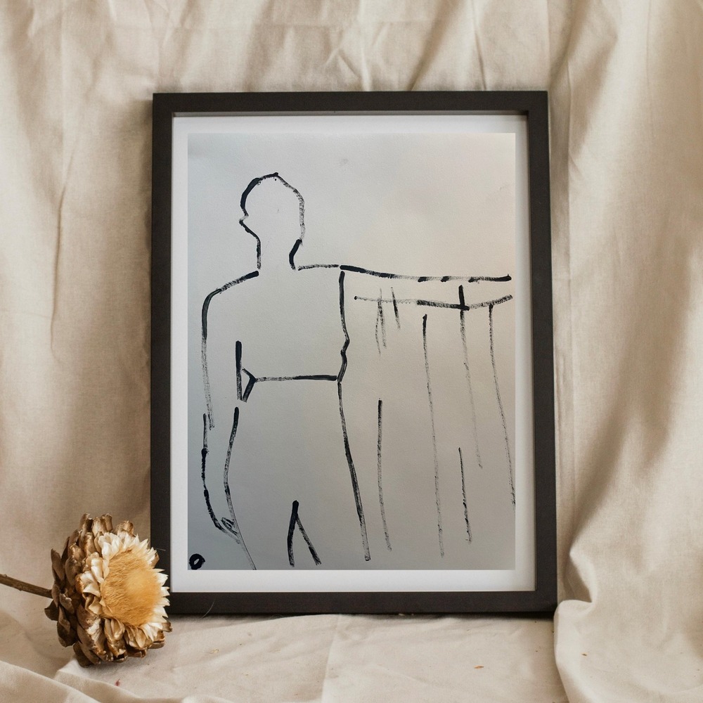 Minimalist Girl Figure Art Painting 8.5x11 Signed OMAN Modern Human Outline